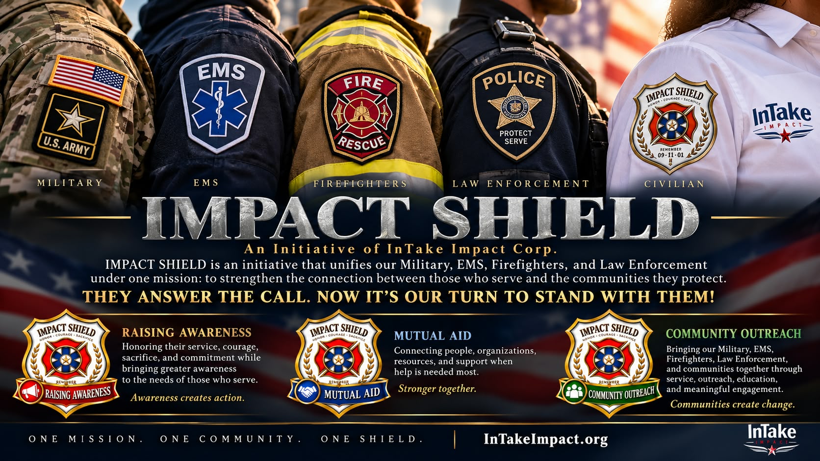 Impact Shield — Military, EMS, Firefighters, Law Enforcement, Civilian — Raising Awareness, Mutual Aid, Community Outreach